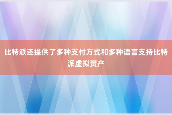 比特派还提供了多种支付方式和多种语言支持比特派虚拟资产